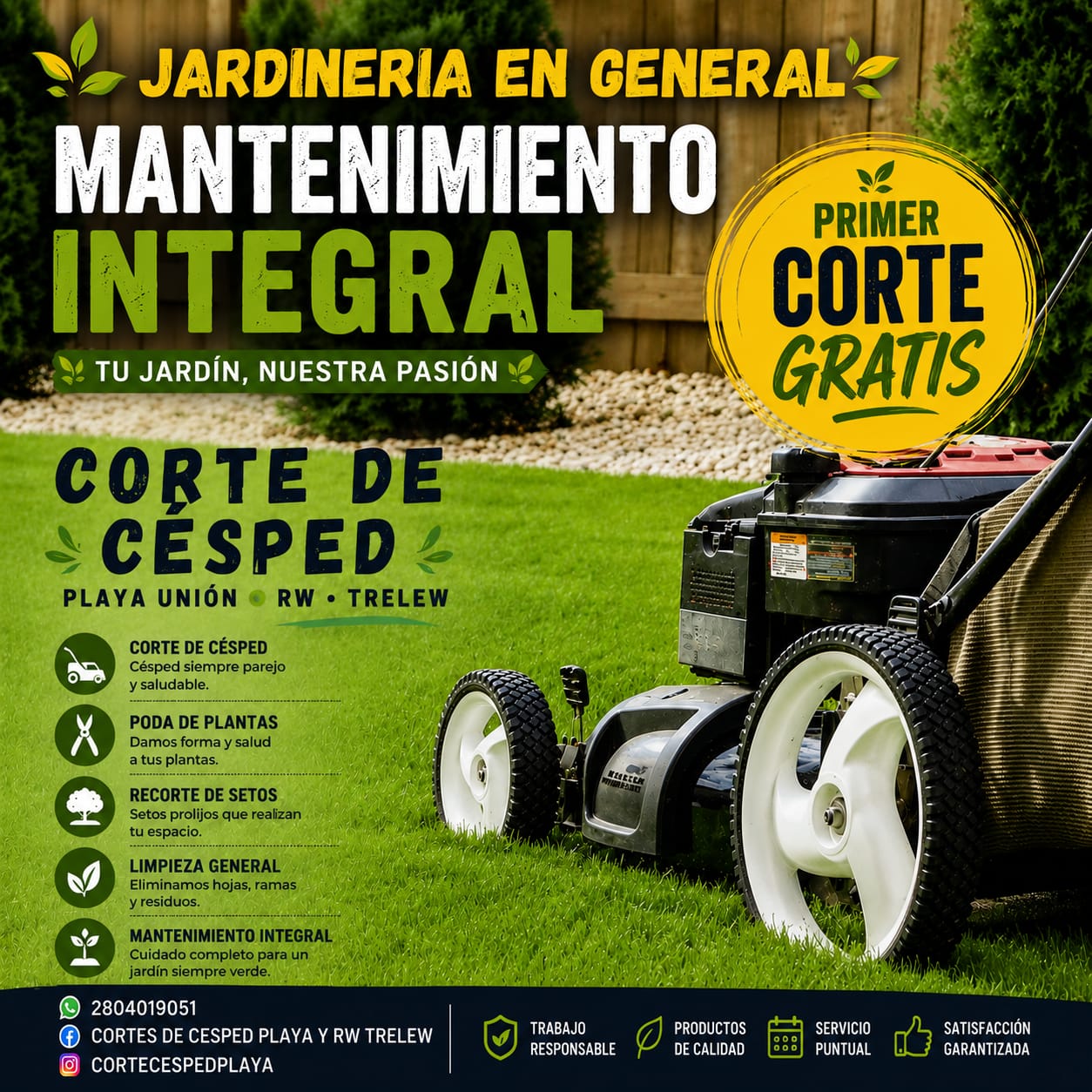 Cortes de Césped Playa Rawson y Trelew 